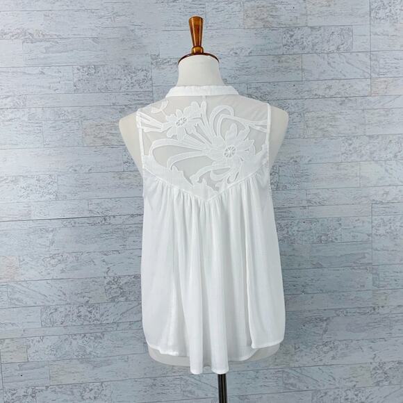 Free People Western Romance white mesh lace sleeveless swing top tank top - Picture 4 of 6